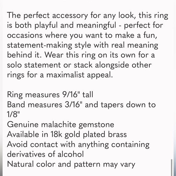 NWT Gorjana Lou Malachite Green and Gold Gemstone Ring in Size 6, 7, 8, and 9 - Picture 5 of 5